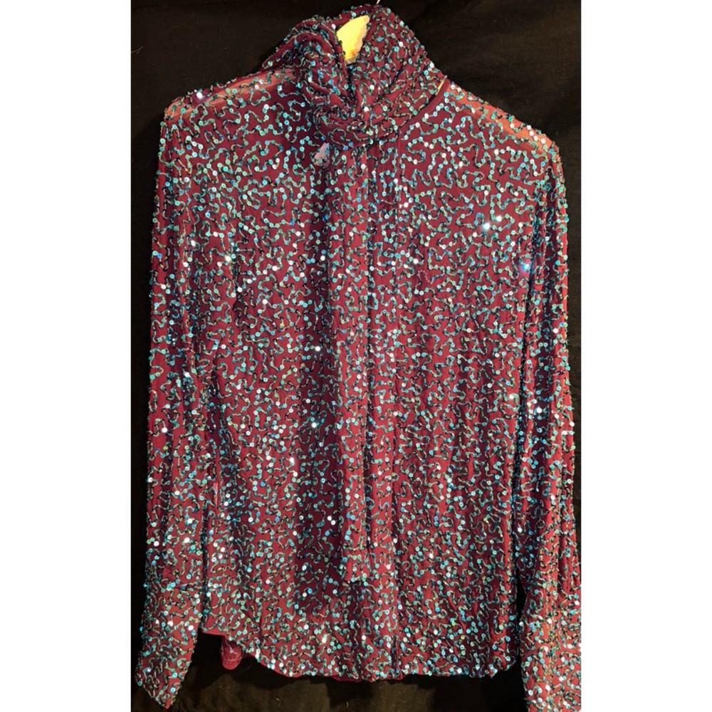 Dolce Gabbana D&G Red & Blue Women's Sequined Sparkling Blouse Size 40